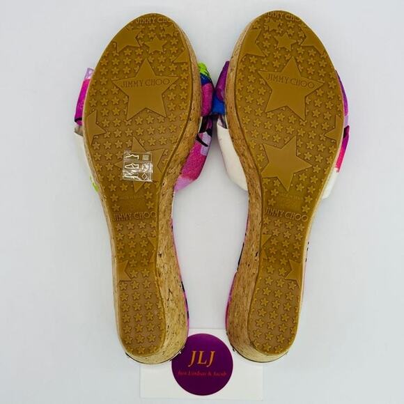 Jimmy Choo Women's Panna Purple Gleam Cork Wedge Sandals Size 38.5 EU/ 8.5 US - Picture 9 of 11